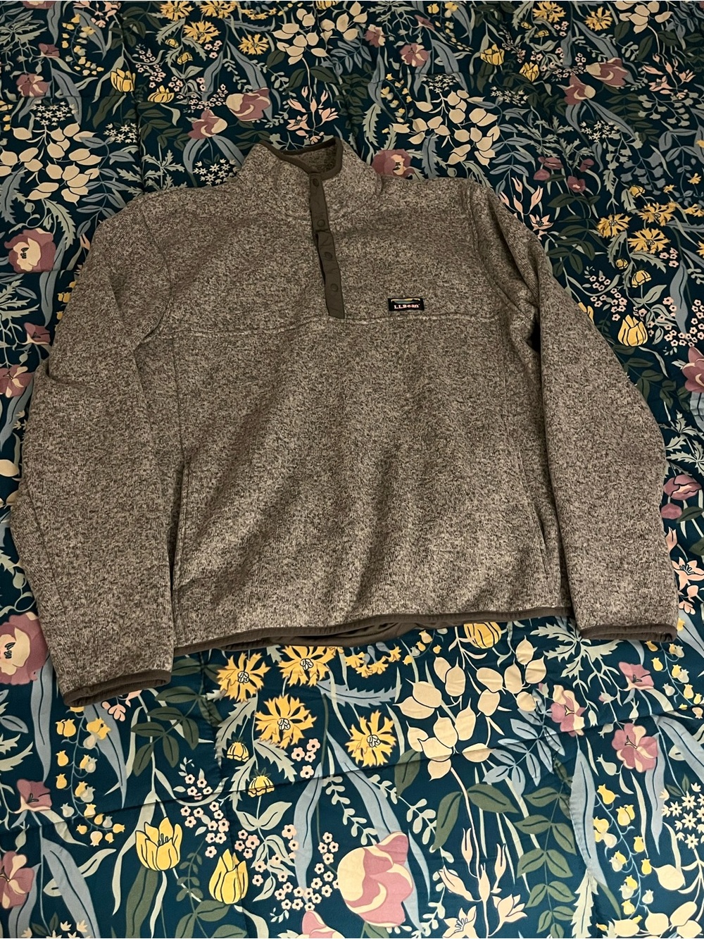 L.L. Bean Men's Heather Gray Snap-Placket Fleece Pullover Mens Size XL